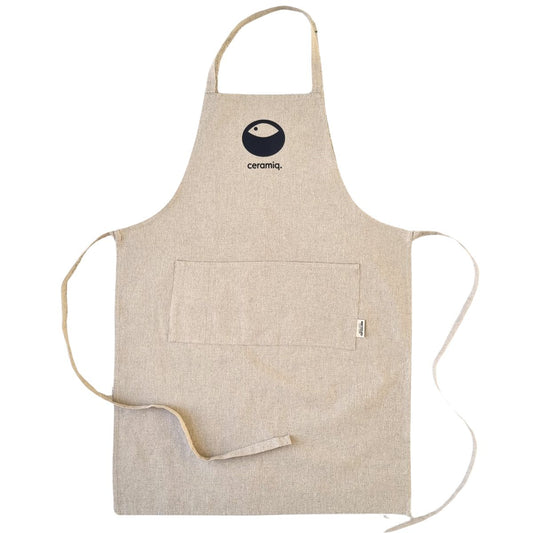 Beige protective apron with logo